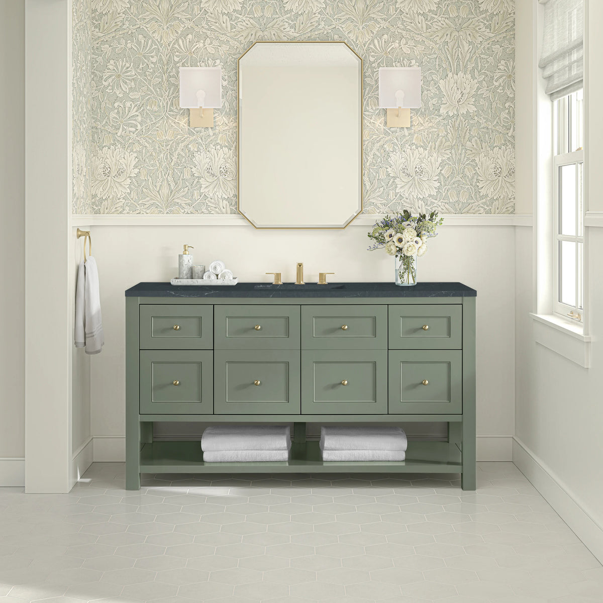 Breckenridge 60" Single Vanity, Smokey Celadon, w/ 3 CM Charcoal Soapstone Quartz Top, view 3