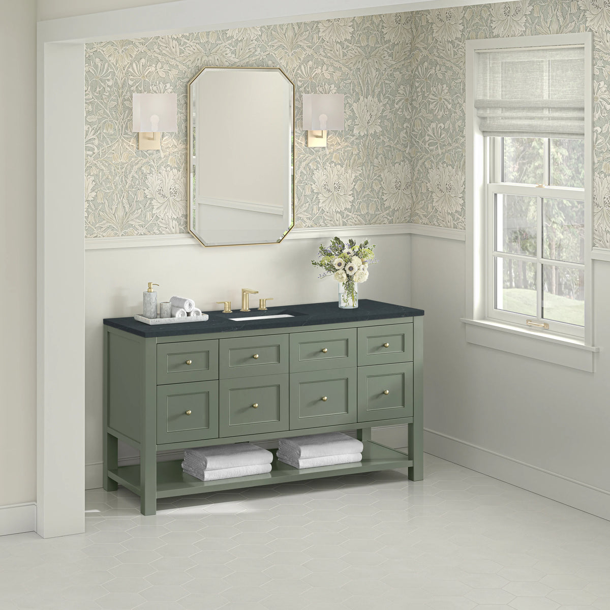Breckenridge 60" Single Vanity, Smokey Celadon, w/ 3 CM Charcoal Soapstone Quartz Top, view 4