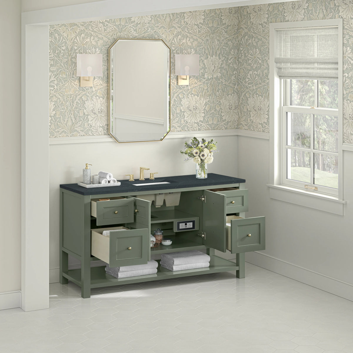 Breckenridge 60" Single Vanity, Smokey Celadon, w/ 3 CM Charcoal Soapstone Quartz Top, view 5