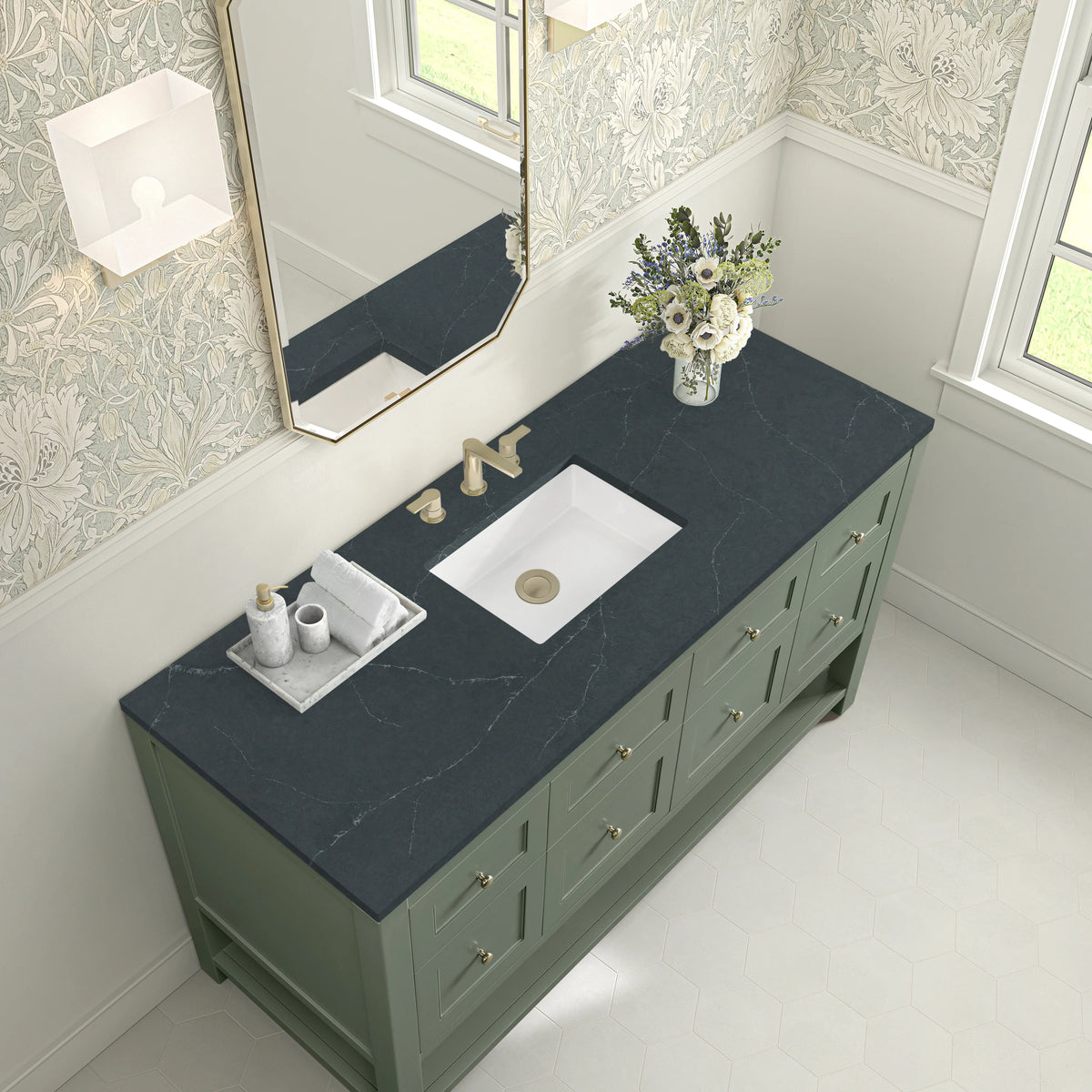 Breckenridge 60" Single Vanity, Smokey Celadon, w/ 3 CM Charcoal Soapstone Quartz Top, view 7