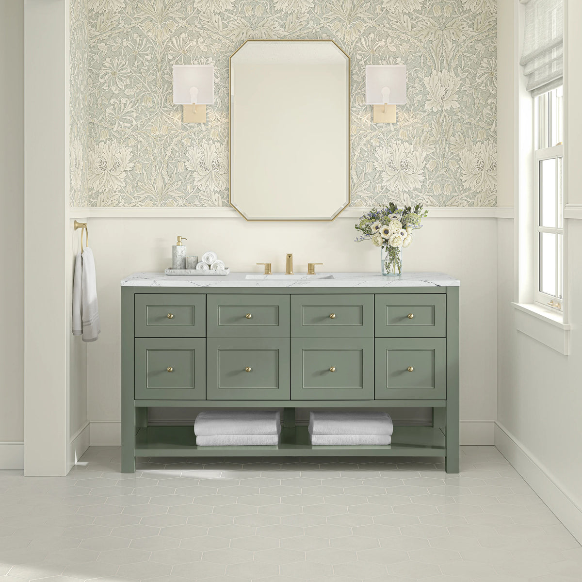 Breckenridge 60" Single Vanity, Smokey Celadon, w/ 3 CM Ethereal Noctis Quartz Top, view 3