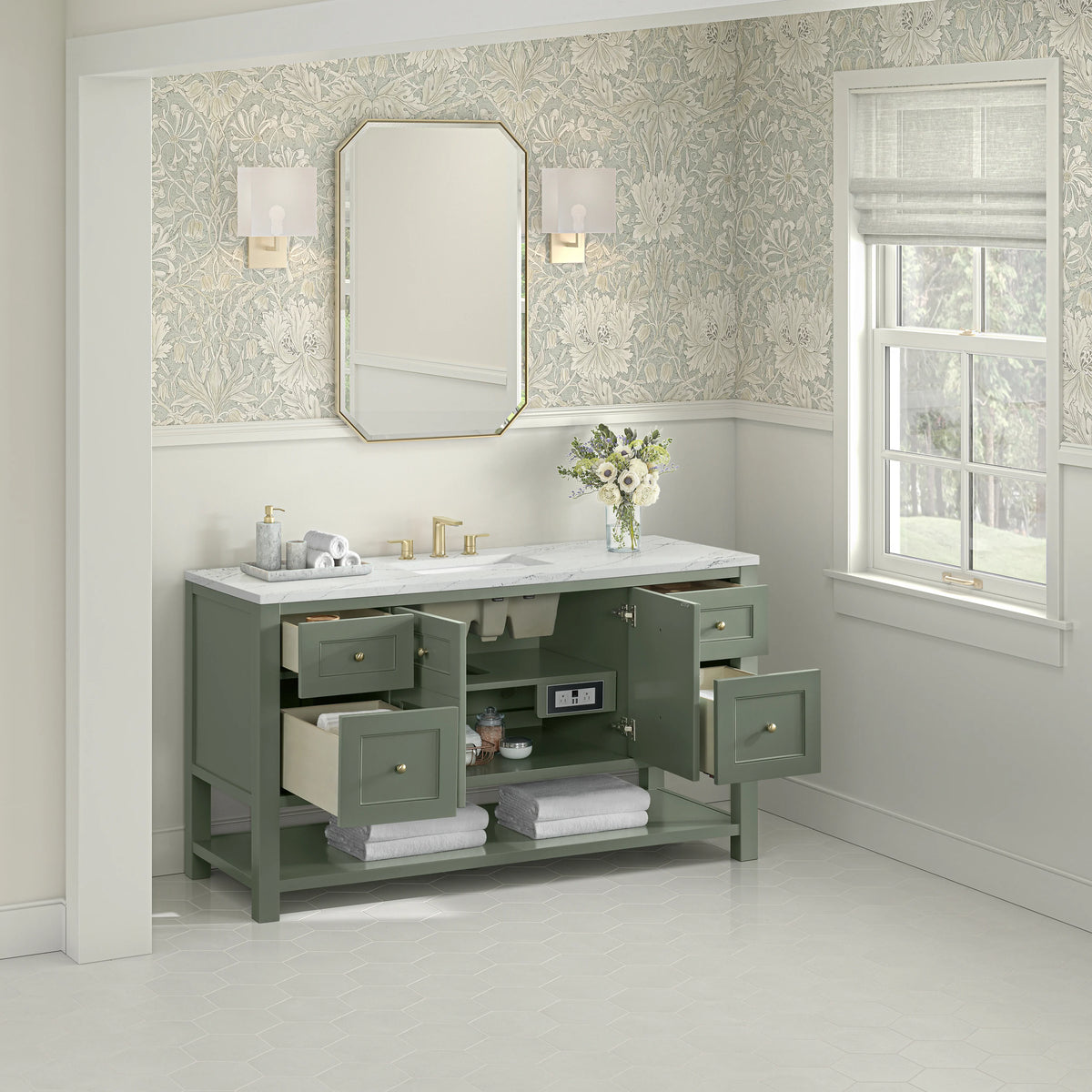 Breckenridge 60" Single Vanity, Smokey Celadon, w/ 3 CM Ethereal Noctis Quartz Top, view 5