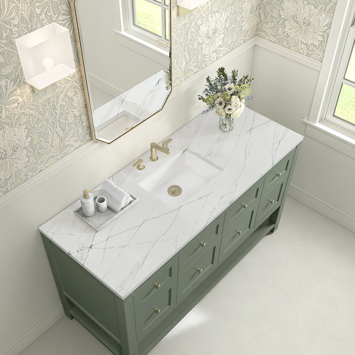 Breckenridge 60" Single Vanity, Smokey Celadon, w/ 3 CM Ethereal Noctis Quartz Top, view 7