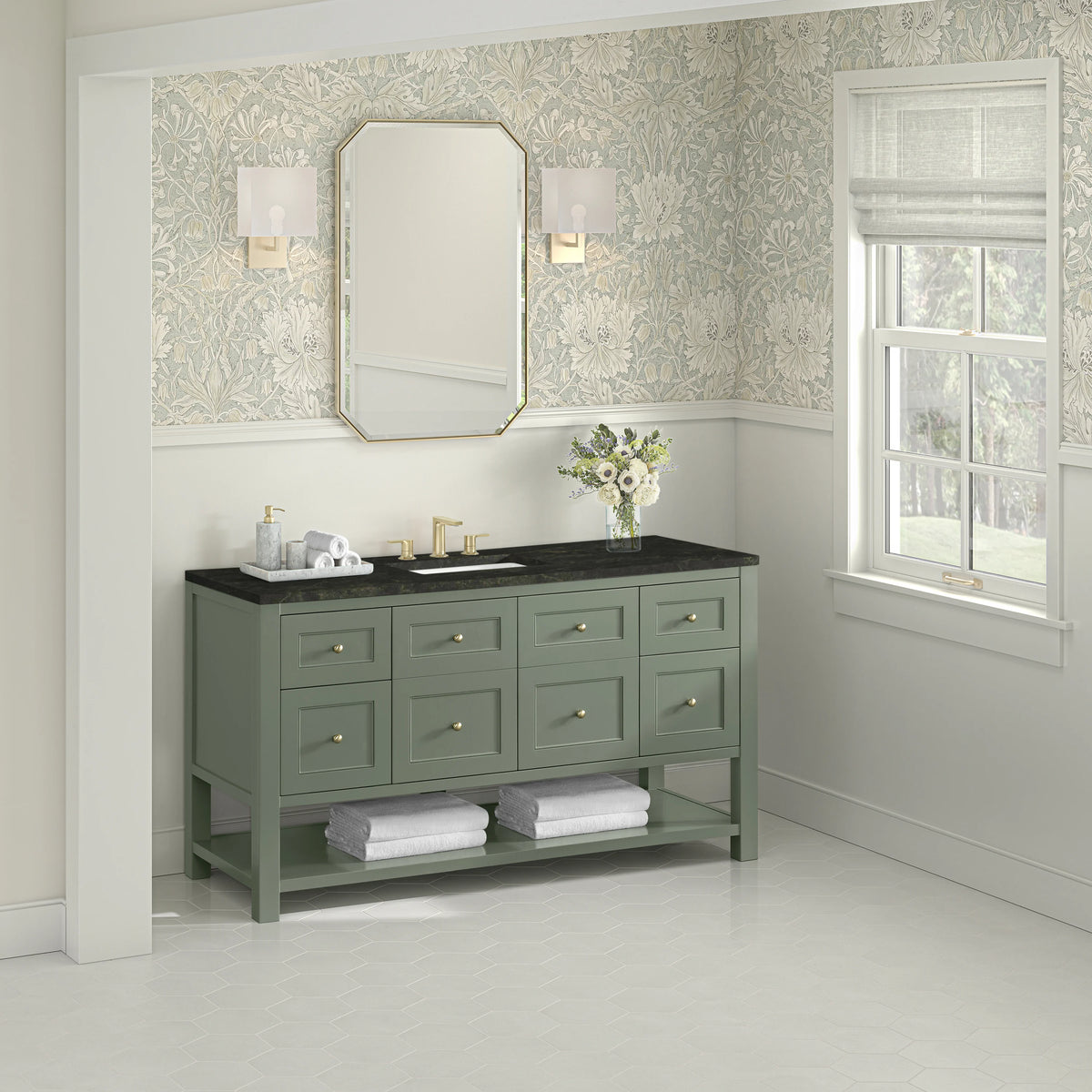 Breckenridge 60" Single Vanity, Smokey Celadon, w/ 3 CM Phantome Eclos Top, view 4