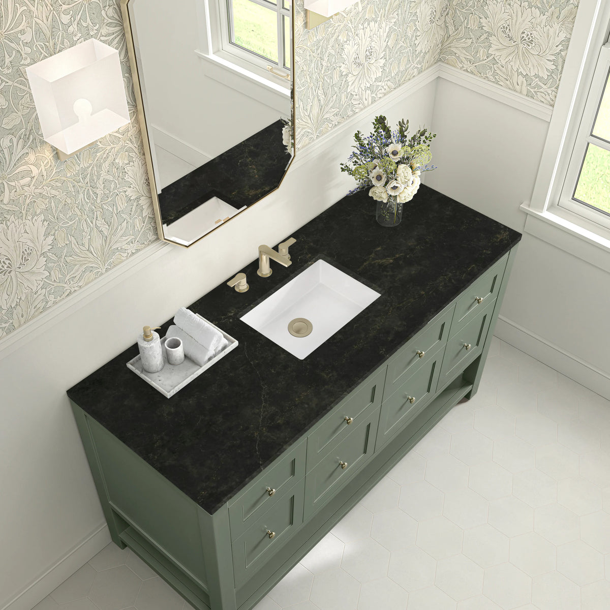 Breckenridge 60" Single Vanity, Smokey Celadon, w/ 3 CM Phantome Eclos Top, view 7