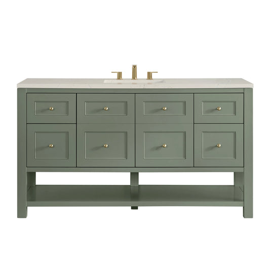 Breckenridge 60" Single Vanity, Smokey Celadon, w/ 3 CM Siberian Silestone Top