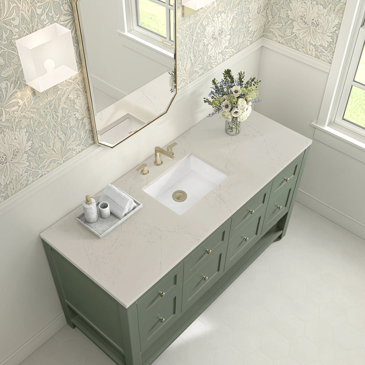 Breckenridge 60" Single Vanity, Smokey Celadon, w/ 3 CM Siberian Silestone Top, view 7