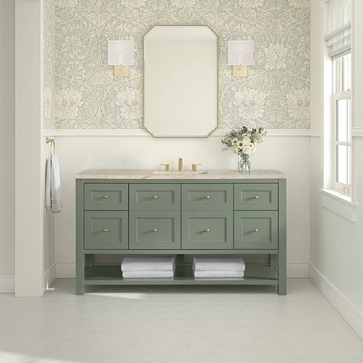 Breckenridge 60" Single Vanity, Smokey Celadon, w/ 3 CM Tajnar Eclos Top, view 3