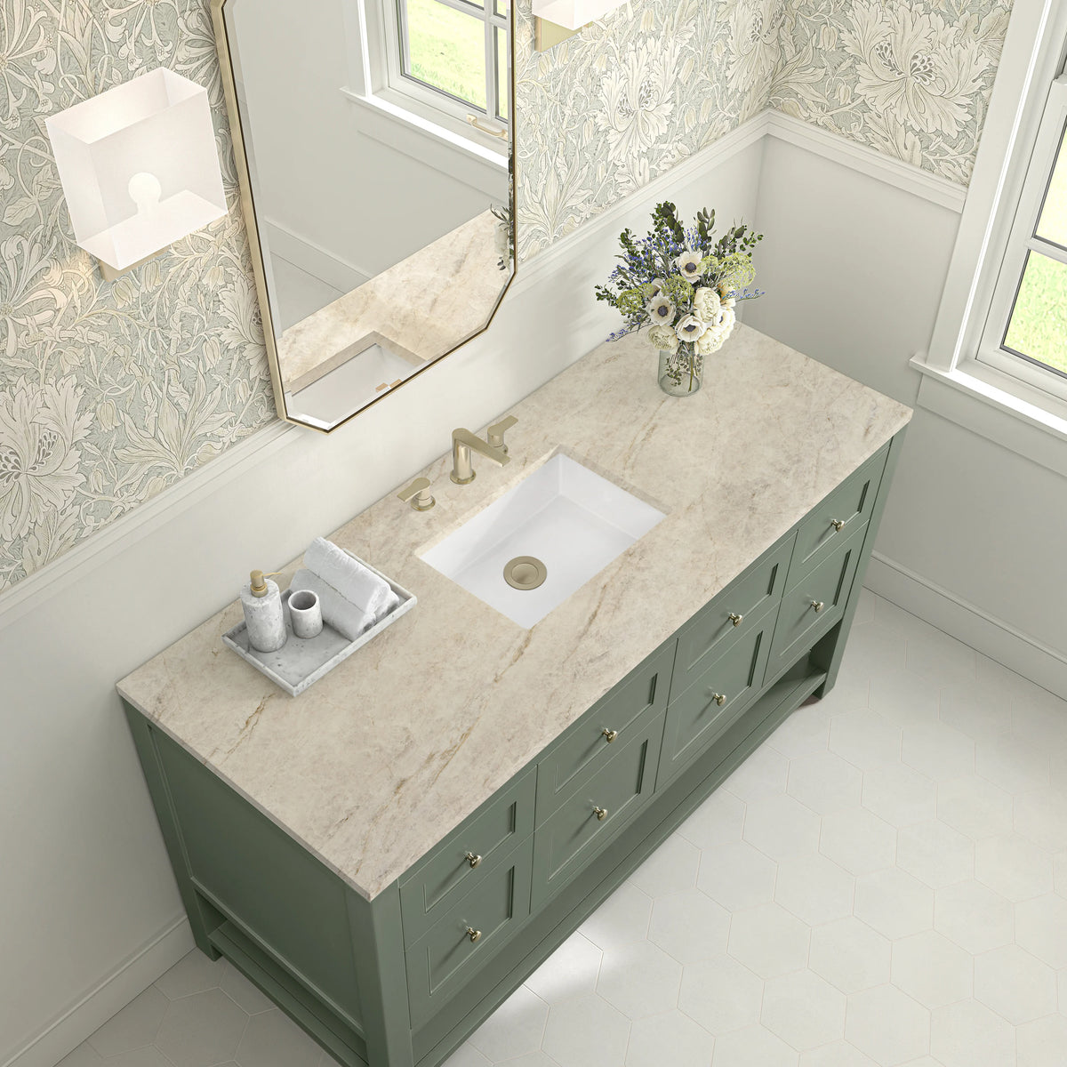 Breckenridge 60" Single Vanity, Smokey Celadon, w/ 3 CM Tajnar Eclos Top, view 7