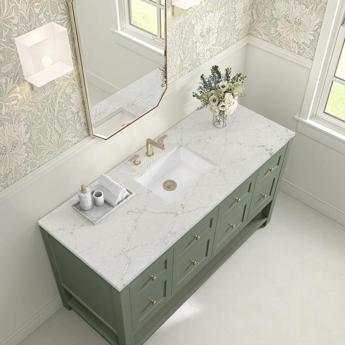 Breckenridge 60" Single Vanity, Smokey Celadon, w/ 3 CM Victorian Silver Quartz Top, view 7