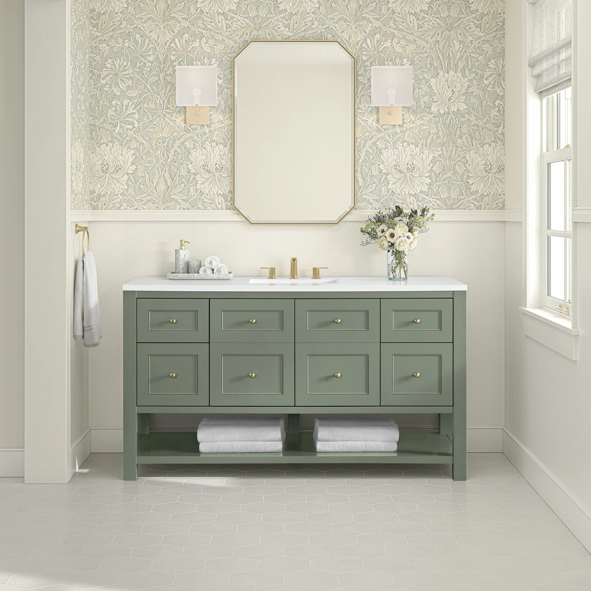 Breckenridge 60" Single Vanity, Smokey Celadon, w/ 3 CM White Zeus Quartz Top, view 3