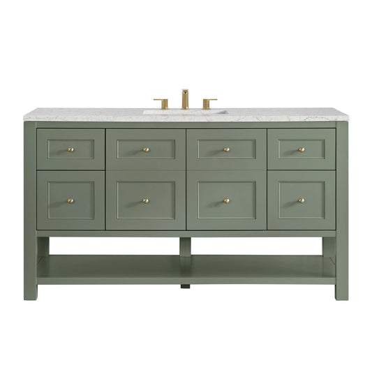 Breckenridge 60" Single Vanity, Smokey Celadon, w/ 3 CM Eternal Jasmine Pearl Silestone Top w/ FreePower Wireless Charg