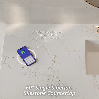 Breckenridge 60" Single Vanity, Smokey Celadon, w/ 3 CM Siberian Silestone Top w/FreePower Wireless Charger, view 2