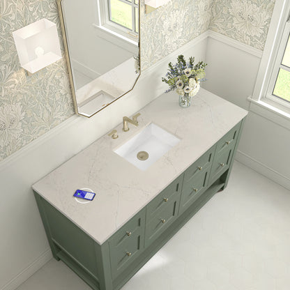 Breckenridge 60" Single Vanity, Smokey Celadon, w/ 3 CM Siberian Silestone Top w/FreePower Wireless Charger, view 9