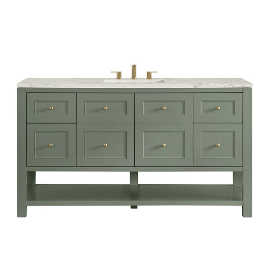 Breckenridge 60" Single Vanity, Smokey Celadon, w/ 3 CM Victorian Silver Silestone Top w/ FreePower Wireless Charger