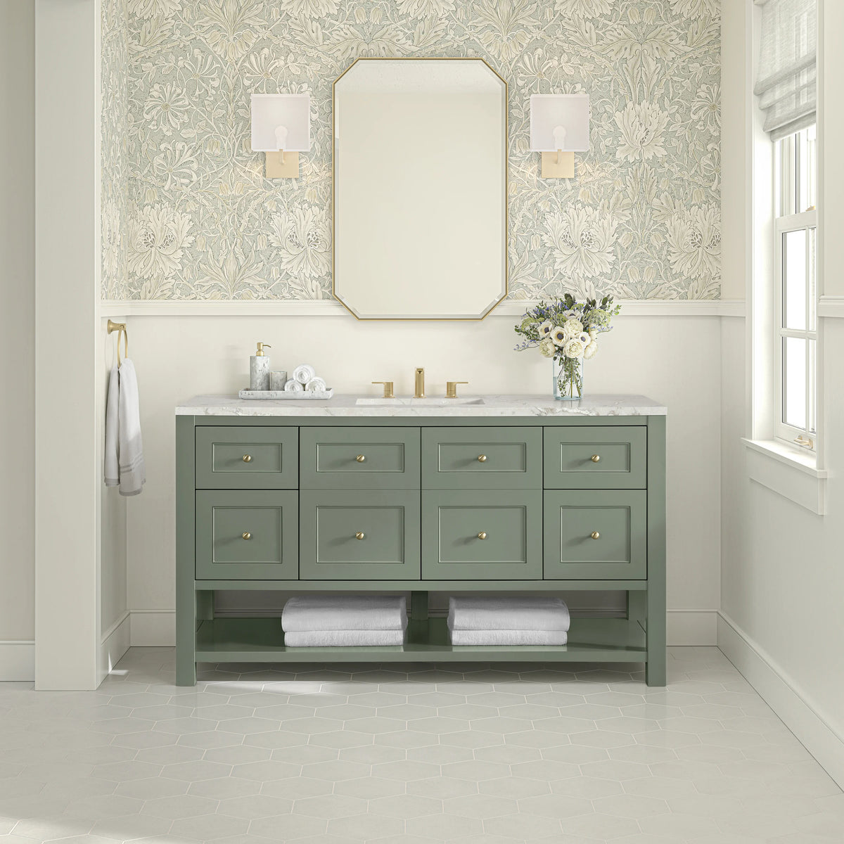 Breckenridge 60" Single Vanity, Smokey Celadon, w/ 3 CM Victorian Silver Silestone Top w/ FreePower Wireless Ch, view 6