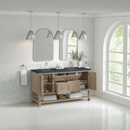 Breckenridge 60" Double Vanity, Whitewashed Oak, w/ 3 CM Charcoal Soapstone Quartz Top, view 5