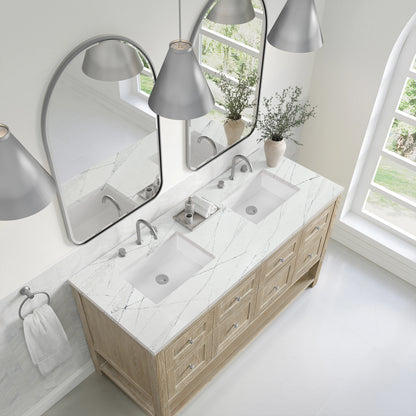 Breckenridge 60" Double Vanity, Whitewashed Oak, w/ 3 CM Ethereal Noctis Quartz Top, view 7