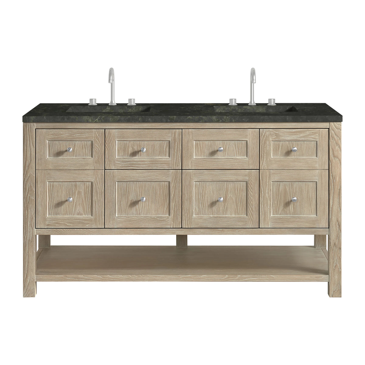 Breckenridge 60" Double Vanity, Whitewashed Oak, w/ 3 CM Phantome Eclos Top