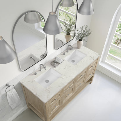 Breckenridge 60" Double Vanity, Whitewashed Oak, w/ 3 CM Victorian Silver Quartz Top, view 7