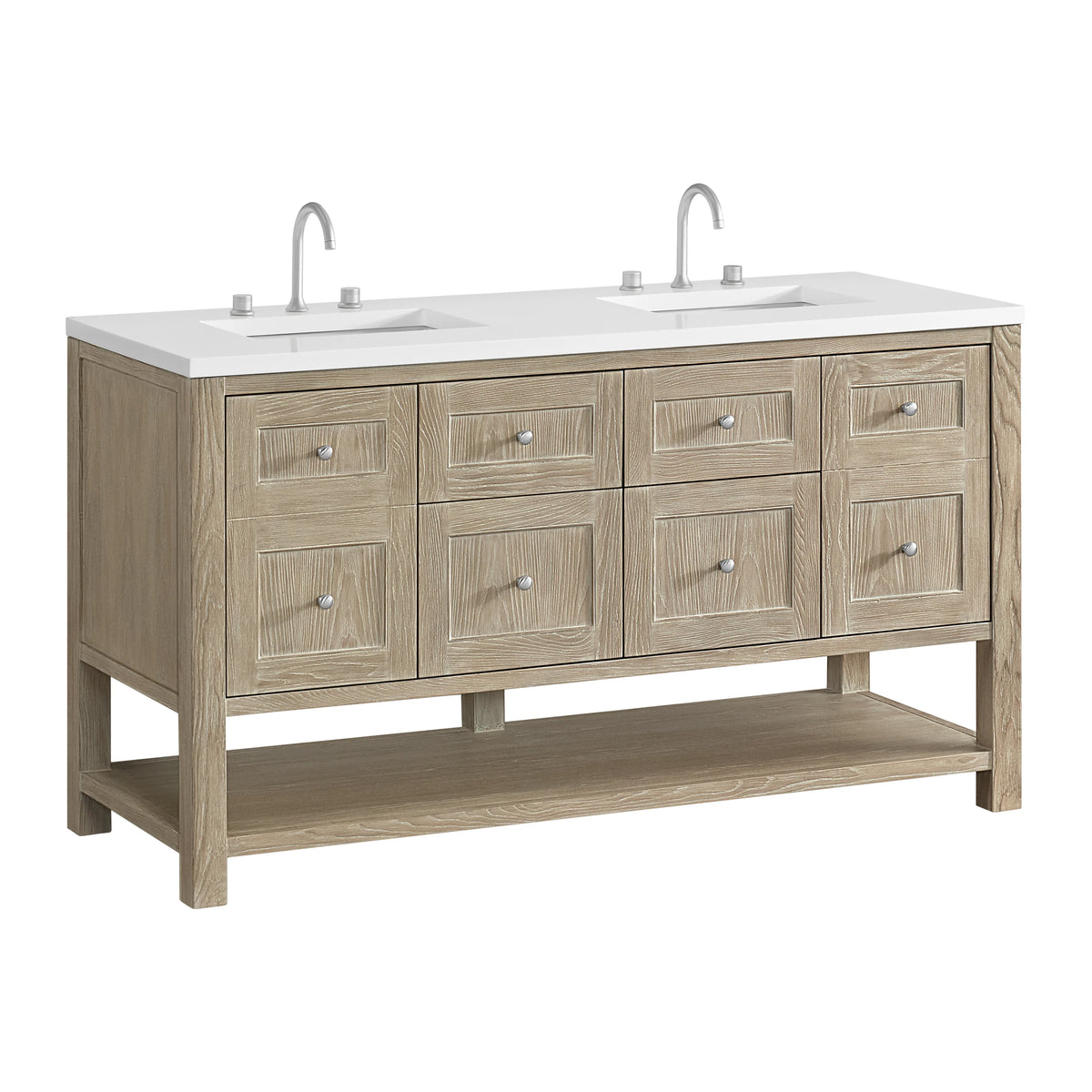 Breckenridge 60" Double Vanity, Whitewashed Oak, w/ 3 CM White Zeus Quartz Top, view 10