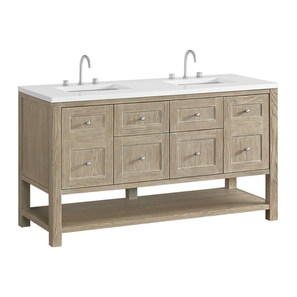 Breckenridge 60" Double Vanity, Whitewashed Oak, w/ 3 CM White Zeus Quartz Top, view 10