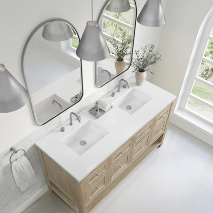 Breckenridge 60" Double Vanity, Whitewashed Oak, w/ 3 CM White Zeus Quartz Top, view 7