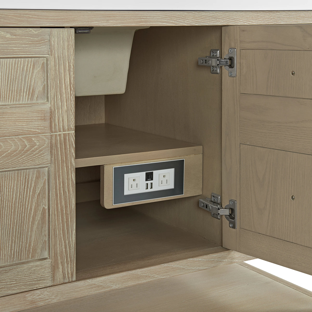 Breckenridge 60" Single Vanity, Whitewashed Oak, w/ Single Hole 3 CM White Zeus Quartz Top & Backsplash, view 12