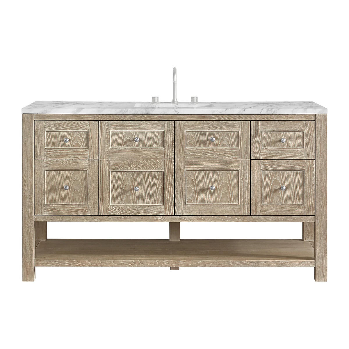 Breckenridge 60" Single Vanity, Whitewashed Oak, w/ 3 CM Carrara Marble Top