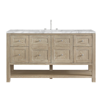 Breckenridge 60" Single Vanity, Whitewashed Oak, w/ 3 CM Carrara Marble Top
