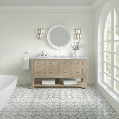 Breckenridge 60" Single Vanity, Whitewashed Oak, w/ 3 CM Carrara Marble Top, view 3
