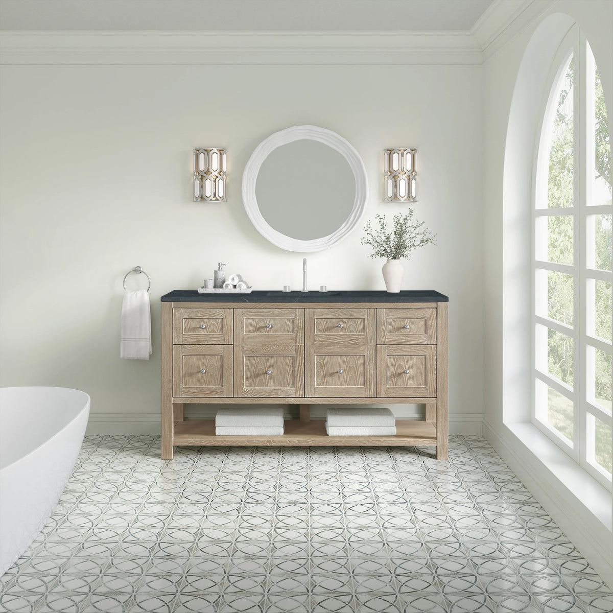 Breckenridge 60" Single Vanity, Whitewashed Oak, w/ 3 CM Charcoal Soapstone Quartz Top, view 3