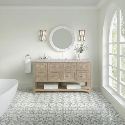 Breckenridge 60" Single Vanity, Whitewashed Oak, w/ 3 CM Eternal Jasmine Pearl Quartz Top, view 3