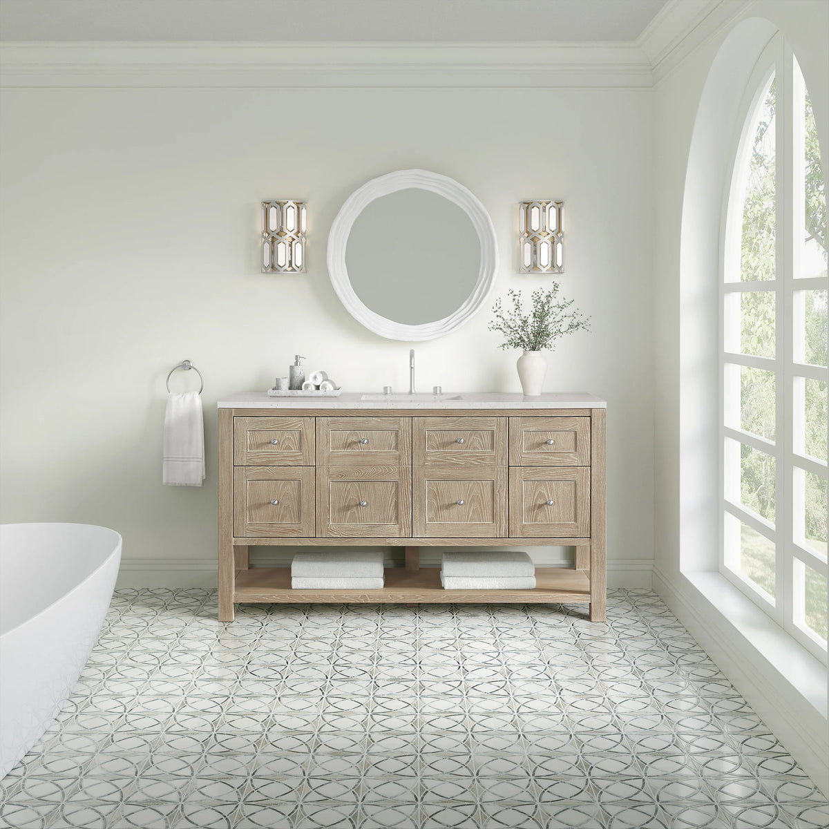Breckenridge 60" Single Vanity, Whitewashed Oak, w/ 3 CM Lime Delight Quartz Top, view 3