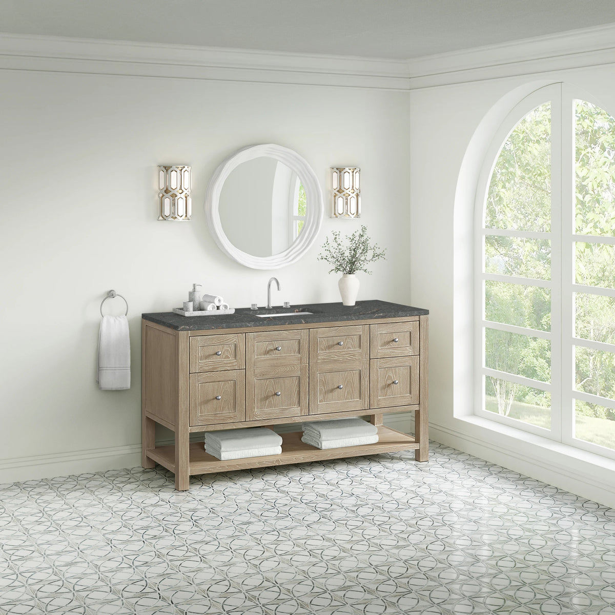 Breckenridge 60" Single Vanity, Whitewashed Oak w/ 3 CM Parisien Bleu Top, view 4