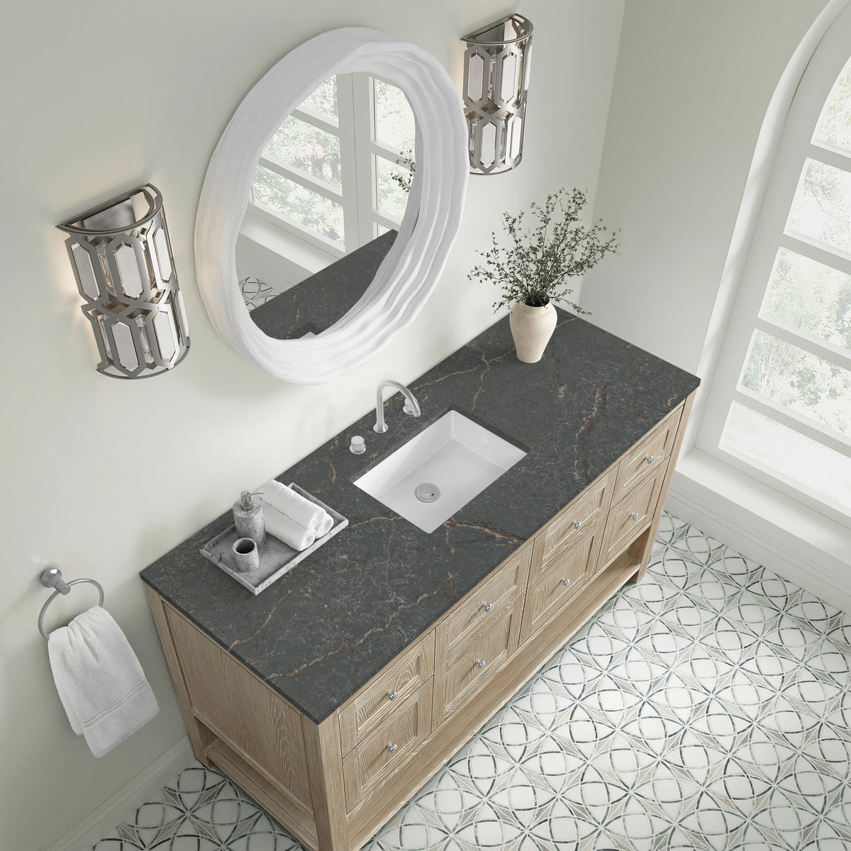 Breckenridge 60" Single Vanity, Whitewashed Oak w/ 3 CM Parisien Bleu Top, view 7