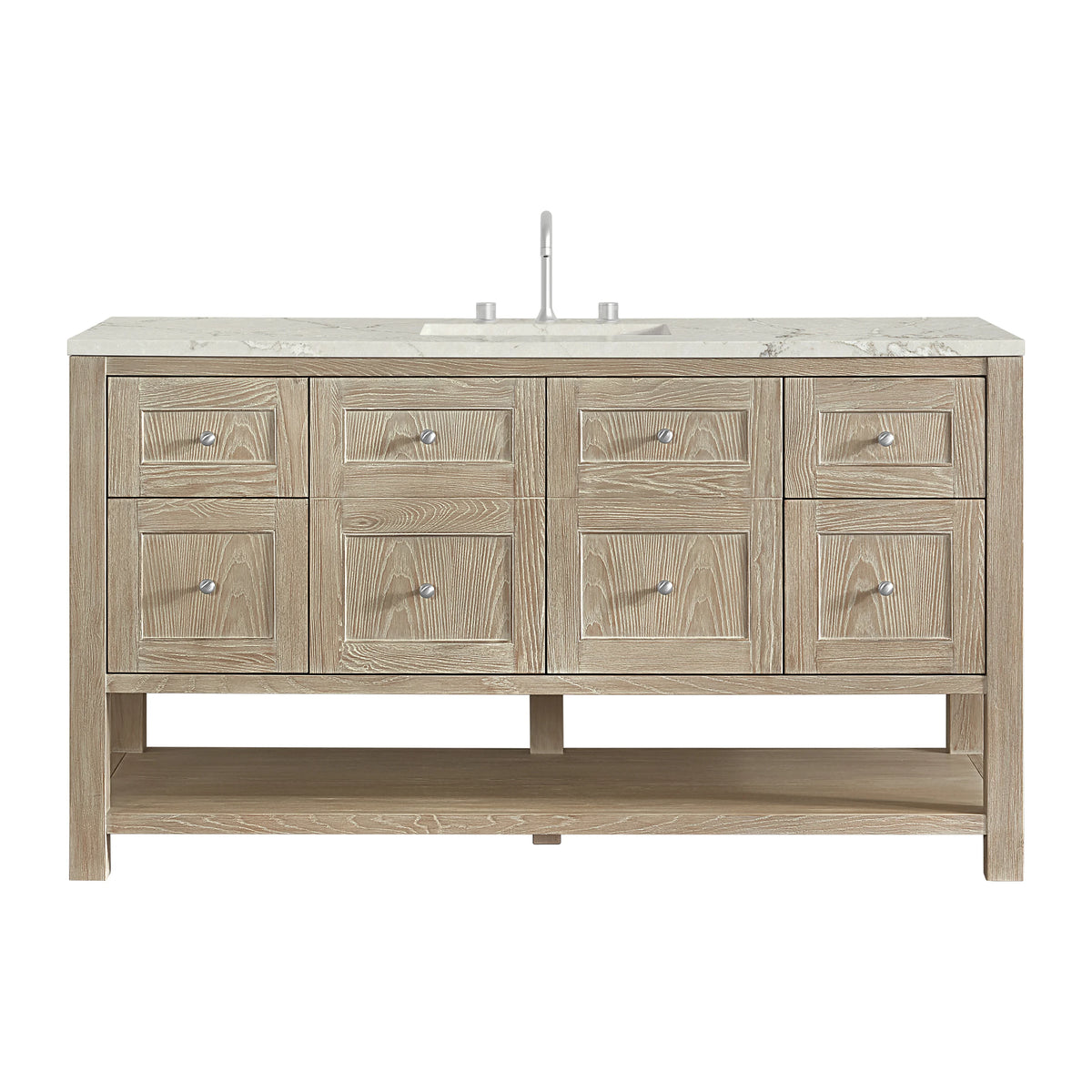 Breckenridge 60" Single Vanity, Whitewashed Oak, w/ 3 CM Victorian Silver Quartz Top