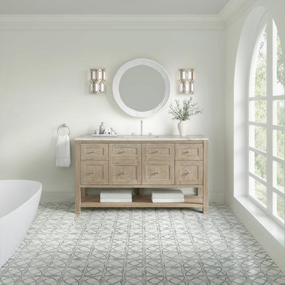 Breckenridge 60" Single Vanity, Whitewashed Oak, w/ 3 CM Victorian Silver Quartz Top, view 3