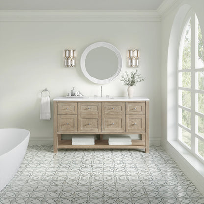 Breckenridge 60" Single Vanity, Whitewashed Oak, w/ 3 CM White Zeus Quartz Top, view 3