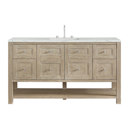 Breckenridge 60" Single Vanity, Whitewashed Oak, w/ 3 CM Ethereal Noctis Silestone Top w/ FreePower Wireless Charger