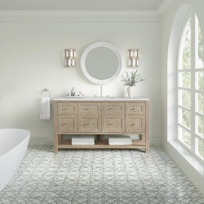 Breckenridge 60" Single Vanity, Whitewashed Oak, w/ 3 CM Ethereal Noctis Silestone Top w/ FreePower Wireless Ch, view 6