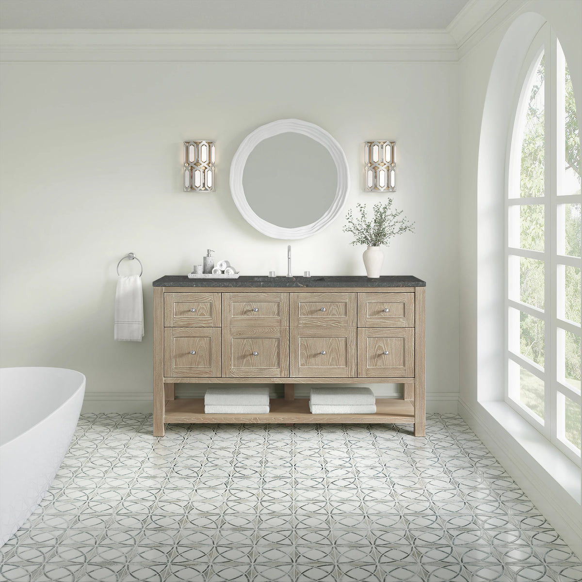 Breckenridge 60" Single Vanity, Whitewashed Oak w/ 3 CM Parisien Bleu Top w/ FreePower Wireless Charger, view 6
