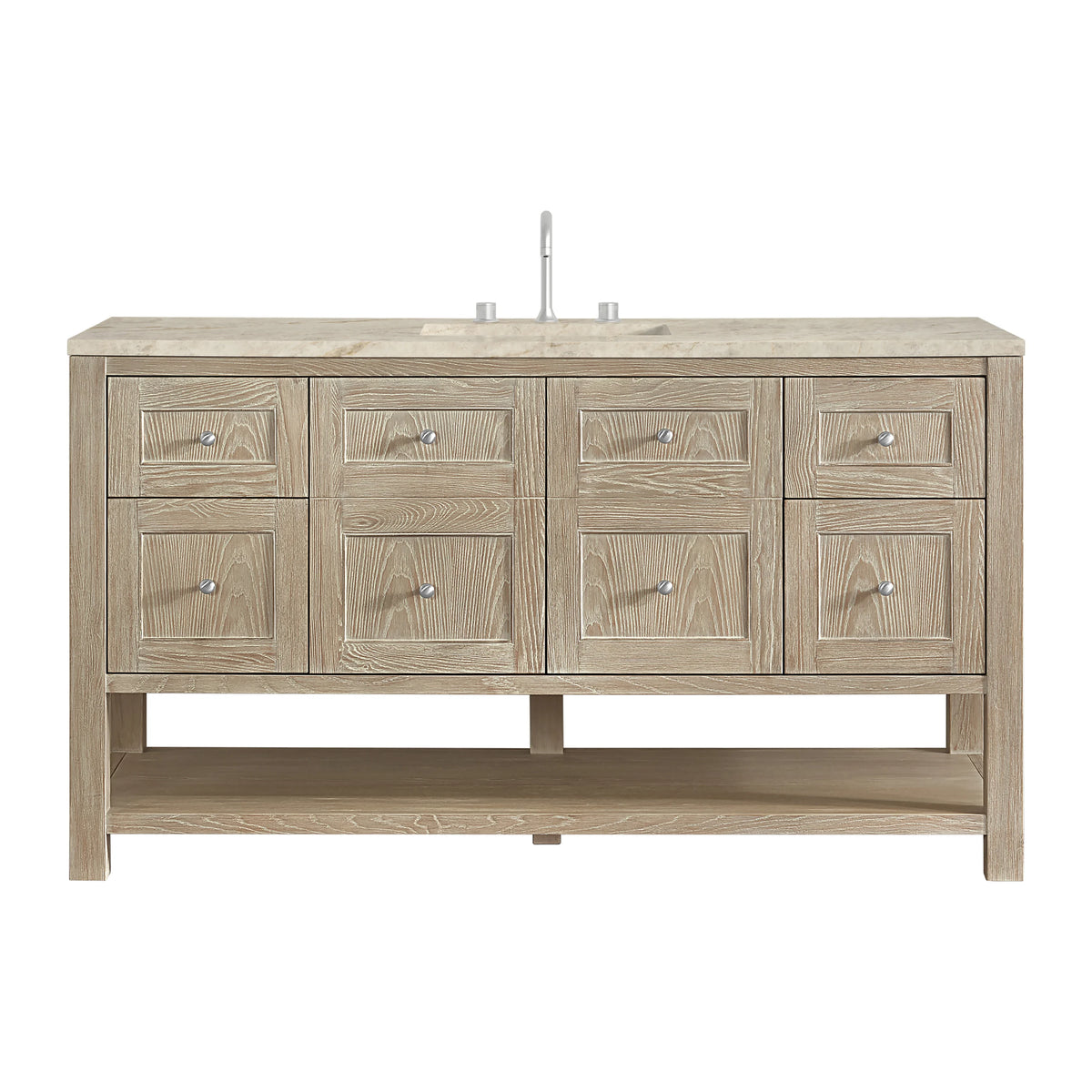 Breckenridge 60" Single Vanity, Whitewashed Oak, w/ 3 CM Tajnar Eclos Top w/FreePower Wireless Charger