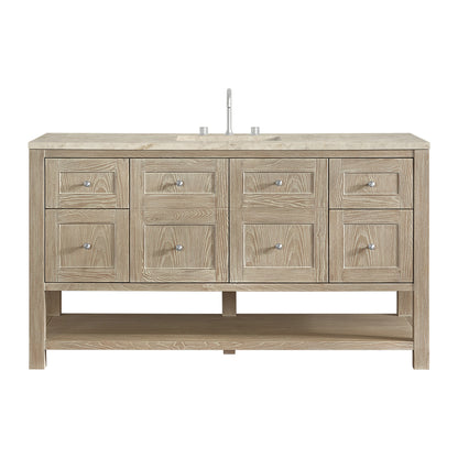 Breckenridge 60" Single Vanity, Whitewashed Oak, w/ 3 CM Tajnar Eclos Top w/FreePower Wireless Charger