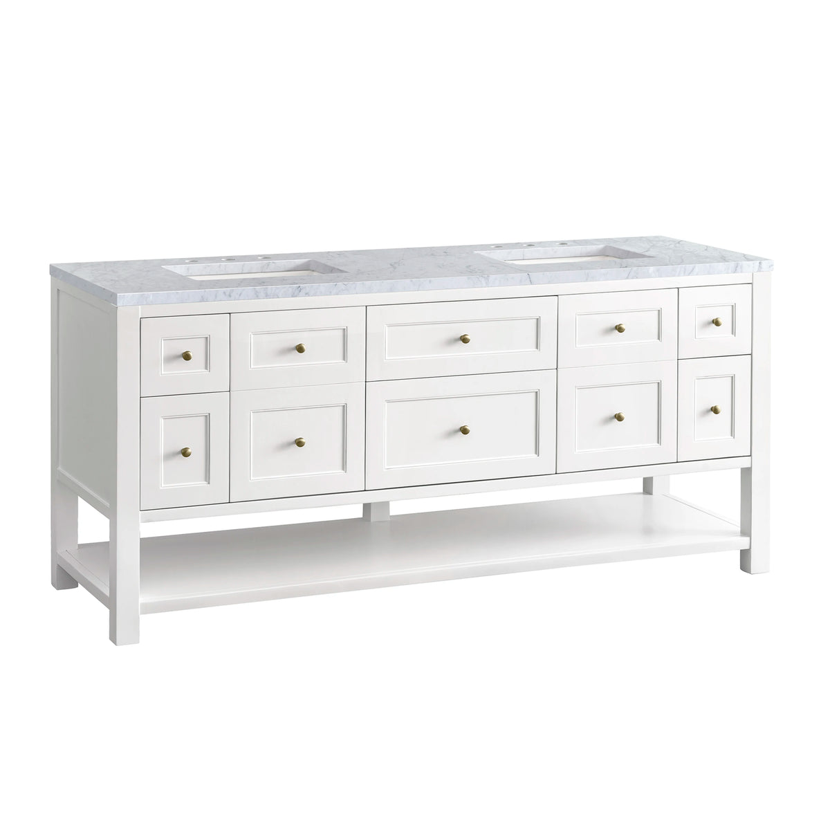 Breckenridge 72" Double Vanity, Bright White w/ 3 CM Carrara Marble Top, view 10
