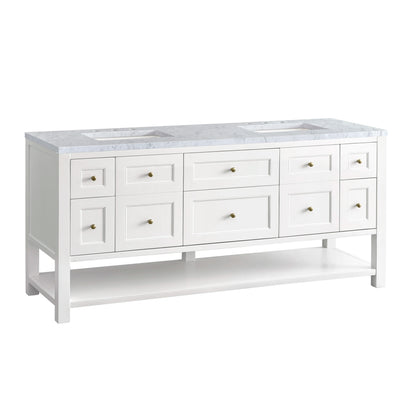 Breckenridge 72" Double Vanity, Bright White w/ 3 CM Carrara Marble Top, view 10