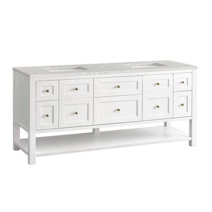 Breckenridge 72" Double Vanity, Bright White w/ 3 CM Eternal Jasmine Pearl Top, view 7