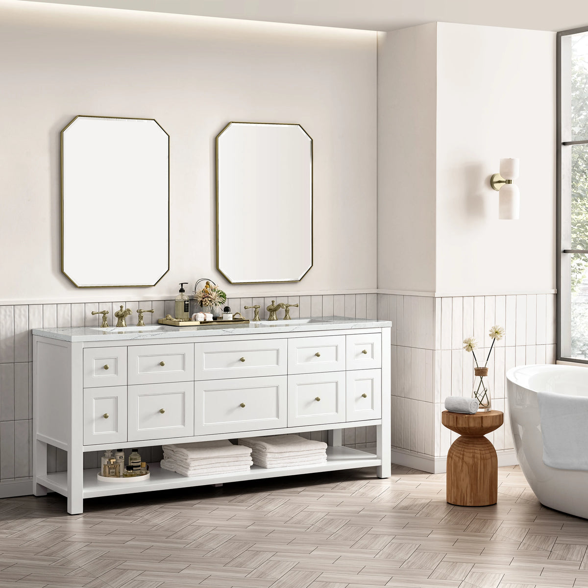 Breckenridge 72" Double Vanity, Bright White w/ 3 CM Ethereal Noctis Top, view 5