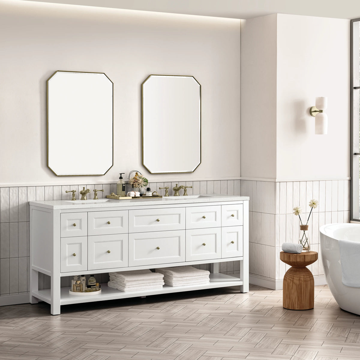 Breckenridge 72" Double Vanity, Bright White w/ 3 CM Lime Delight Top, view 4