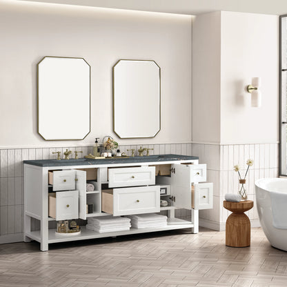 Breckenridge 72" Double Vanity, Bright White w/ 3 CM Parisien Bleu Top, view 5
